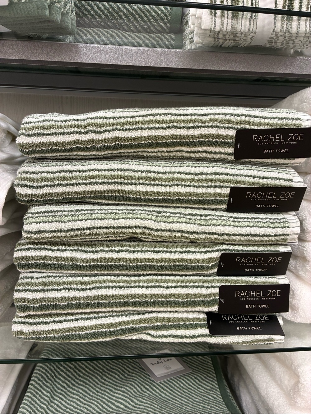SET OF 3!!! Rachel Zoe Green Stripe Bath Towel